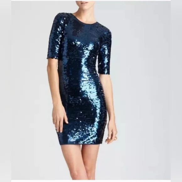 👗 BCBGMaxAzria blue sequin mini dress - Picture 3 of 8